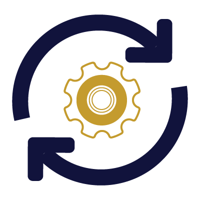 a cog wheel surrounded by arrows