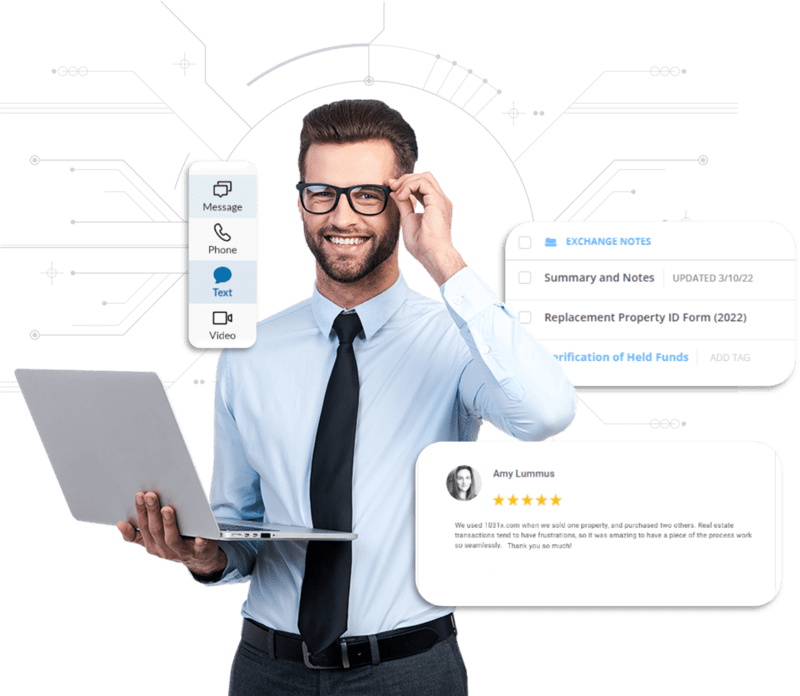 a man smiling holding a laptop representing a happy 1031x client