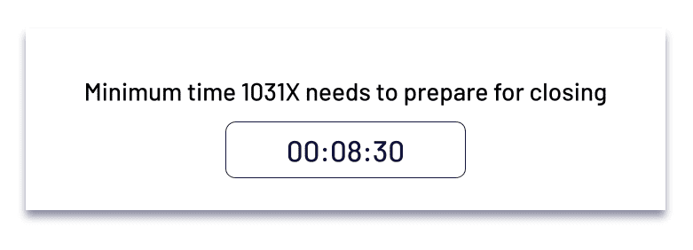 a clock showing 00:08:30 representing the minimum time 1031x needs to close