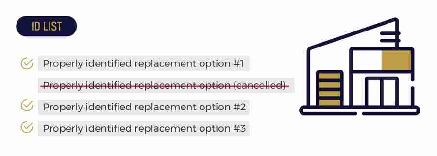 1031 exchange replacement option list with one crossed out